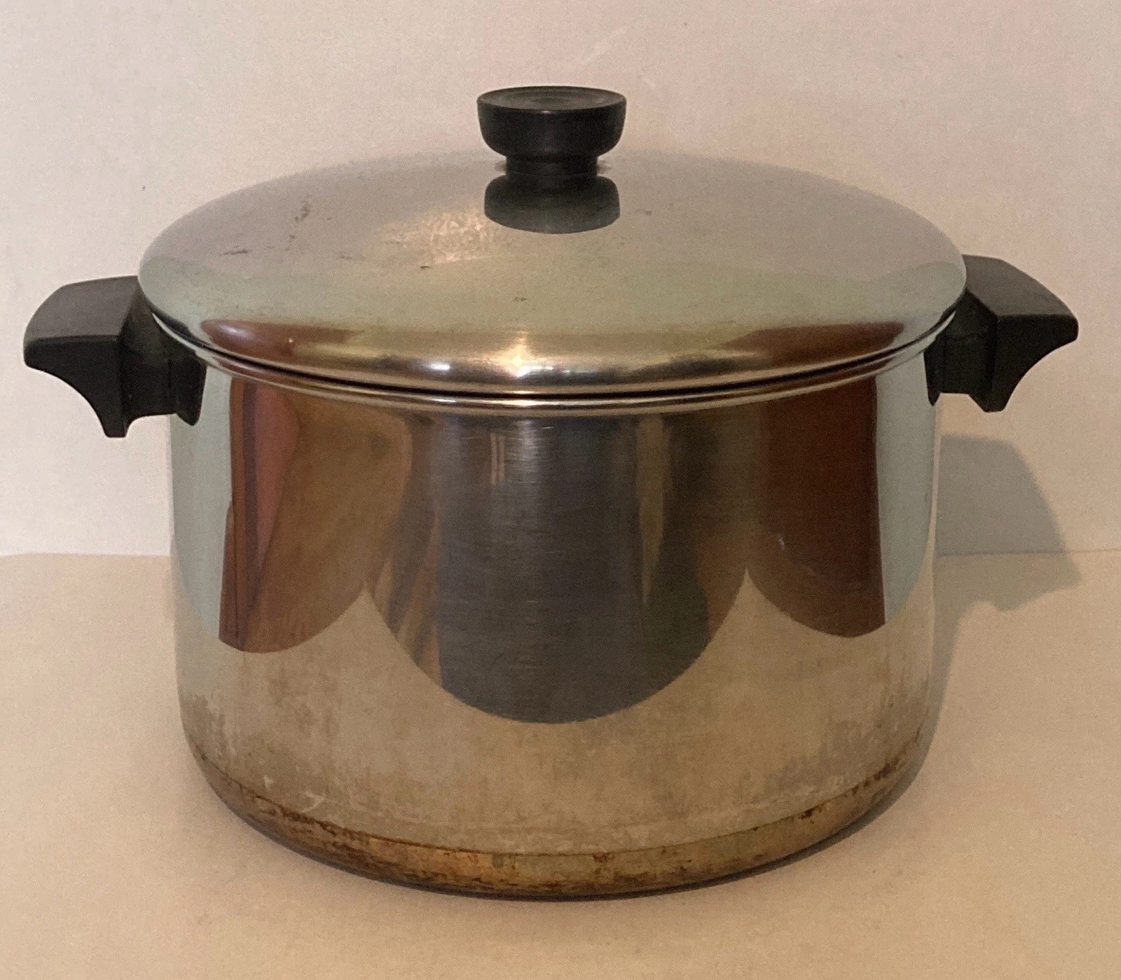 VTG Revere Ware 1801 Stock Pot 6 Qt Stock Pot Lid Copper Clad Double Ring USA