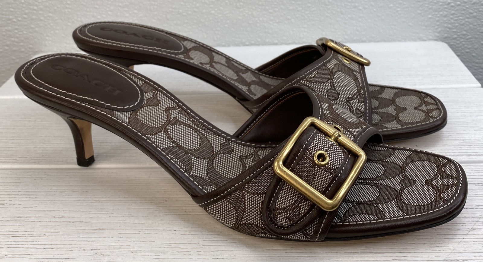 Coach Margot Slide Sandals Women's Size 11 Oak Maple Canvas Signature Jacquard