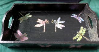 Decopage Black Tray Dragonflies