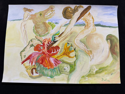 SALVADOR DALI   drawing and painting on old paper signed stamped vintage