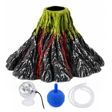 Aquarium Volcano Ornament Kit with Air Stone, LED Light and Tube Aquarium D...