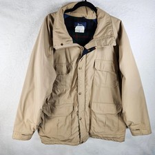 Woolrich Wool Lined Field Jacket Khaki Tan 4 Pocket Snap Front Mens Med USA VTG