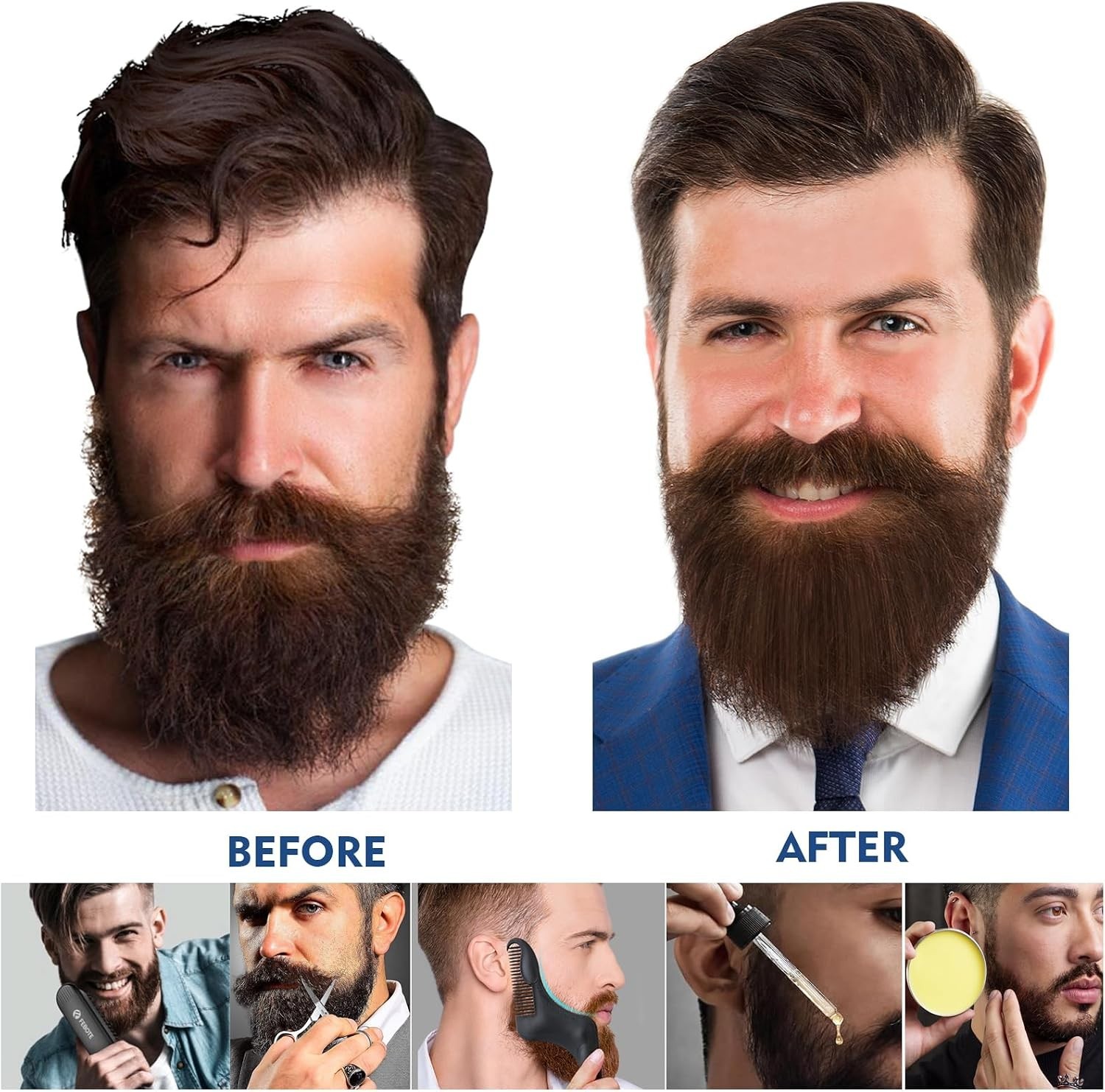 Beard Straightener Kit for Man- Heated Grooming Beard Brush, Beard Balm ...