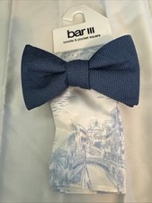 Bar Iii Mens Bow Tie and Pocket Square One Size Blue