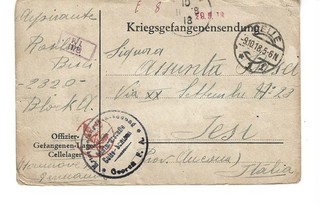 CARTOLINA PRIGIONIERO DI GUERRA CELLELAGER HANNOVER TIMBRI TEDESCHI WW1 1918