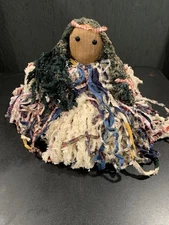 Primitive Rustic Rag Doll Mop Doll Native American Doll Dress Made Ripped Fabric