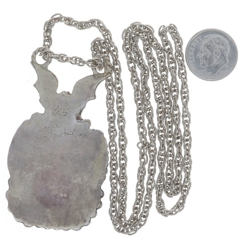 Native American Gayle Two Hawks Jasper Dragon Solitaire Necklace 23"Sterling 925 - 第 3/7 張圖片