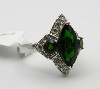 Saftiger riesiger Cocktail-Ring Sterlingsilber Marquise-Schliff Chromdiopsid Größe 7