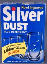 Vtg Silver Dust Blue Detergent 2lb 6oz Sealed Box Crystal Leaf Libbey Glass