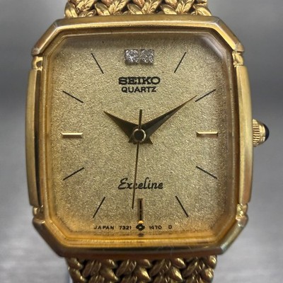 Seiko Exceline Watch Women 19mm Gold Dial Gold Tone Square 7321
