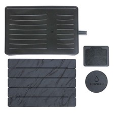 Stone Drying Mat for Kitchen Counter with Draining Tray, Large Dark Gray Fold...
