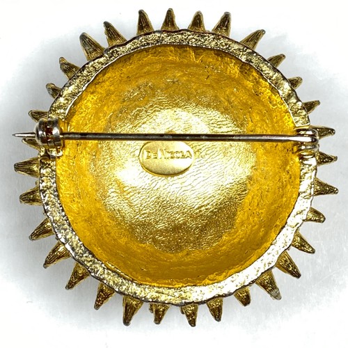 DeNICOLA Gold Tone Vintage Round Pin Brooch Spike Brutalist Sea Urchin - Picture 4 of 10