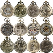 Vintage Pocket Watch with Necklace Chain Quartz Movement Watches Men's Gift