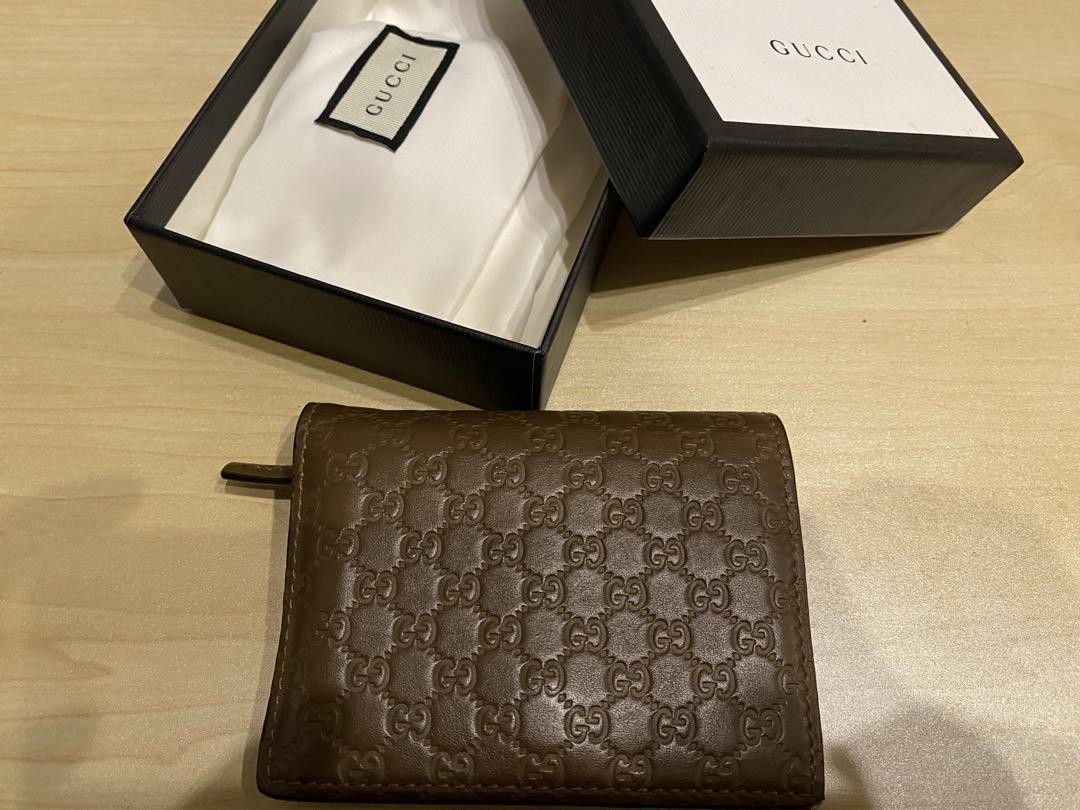 Gucci GG Micro SSIMA Leather Bi-Fold Wallet Brown Made in Japan