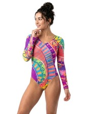 GK Elite VTG Neon Abstract Bold LS Cotton Leotard Bodysuit Size AS Adult S