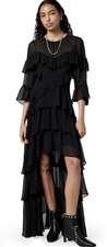 AllSaints Women's NAT Ruffle Hi Lo Maxi Dress US Size 4 Black Retail $429