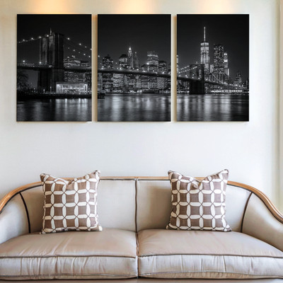 3 Pieces Black and White Cityscape Iconic Skyline White Large Wall Art Decor
