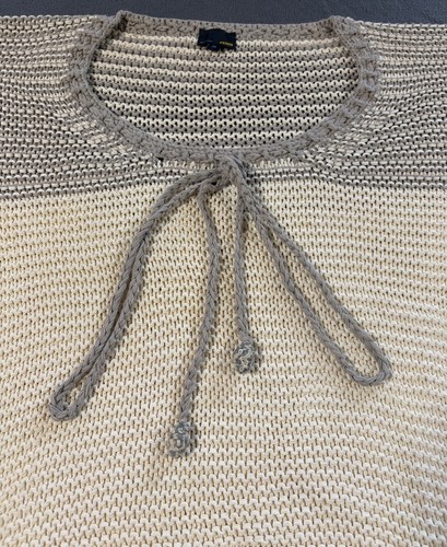 FENDI White And Gray Stripped Knit Crochet Short Sleeve Sweater top 46/S - Afbeelding 2 van 6