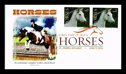 US COVER PANDA CACHET FIRST DAY OF ISSUE DUAL POSTAGE PICTORIAL CANCEL HORSES