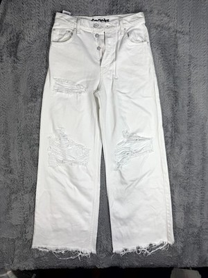 Mother Snacks Jeans Women's 28x30 White Cotton Denim Straight Travel Distressed