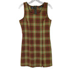 VTG 90s Orange Green Plaid Sleeveless Sheath Dress Medium Preppy Academia Grunge