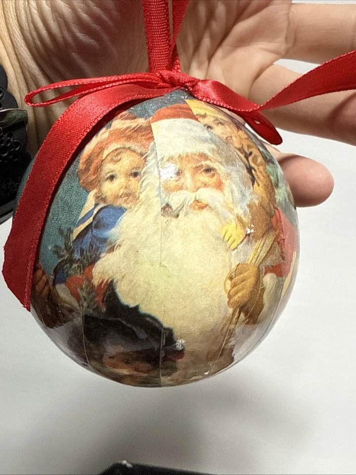 Doce adornos navideños antiguos Papá Noel Decoupage C&F Enterprises 1995 Foto 4 de 4