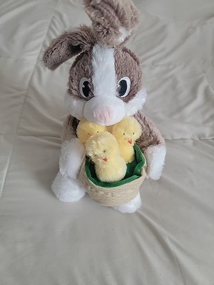 Gemmy Animated Easter Bunny Plush with Basket Of Chicks Sings and Dances