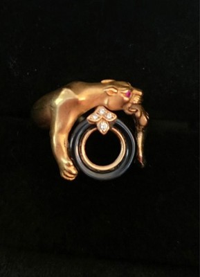 CARRERA Y CARRERA 18k Panther, Diamonds, Onyx and Ruby ring - size 6.25