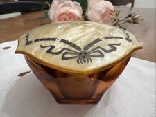 Antique Art Deco Amber Glass Vanity Powder Ja...