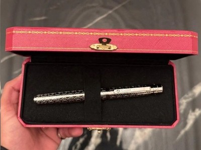 Santos De Cartier Rollerball Pen Silver Trim Luxury Writing Pen Full Box