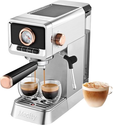 Mecity 20 Bar Espresso Machine with Milk Frother, Brushed Stainless Silver 