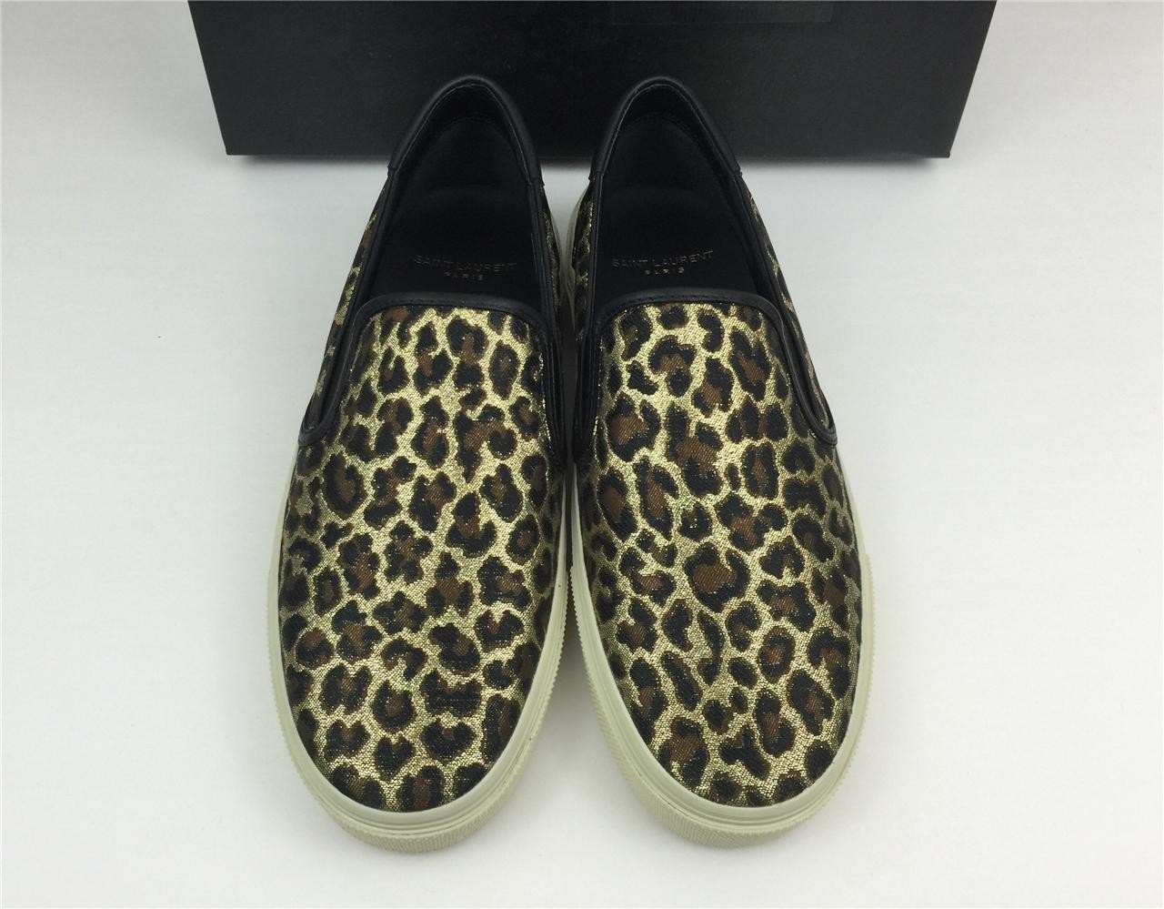 Nuova sneaker SAINT LAURENT classica skate slip on marrone leopardato broccato 7 5