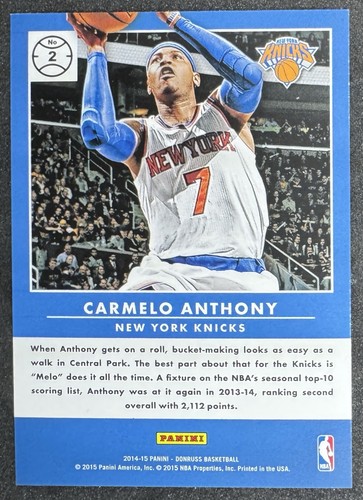 2014-15 Donruss #2 Carmelo Anthony Produktionslinie Bewertung Stat Line Karriere /455 - Bild 2 von 2