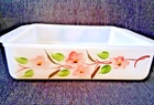 Vintage Anchor Hocking Fire King Milk Glass Peach Blossom 8X8 Casserole Dish 452