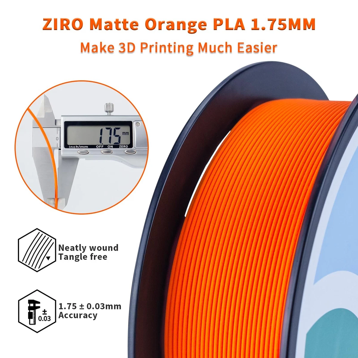 Filament PLA Mat 1.75mm pour Imprimante 3D 1 kg Orange Acide Polylactique