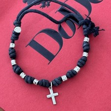 Bracciale Croce Dodo Pomellato Argento Granelli Cordino Nero Porta Fortuna Fede