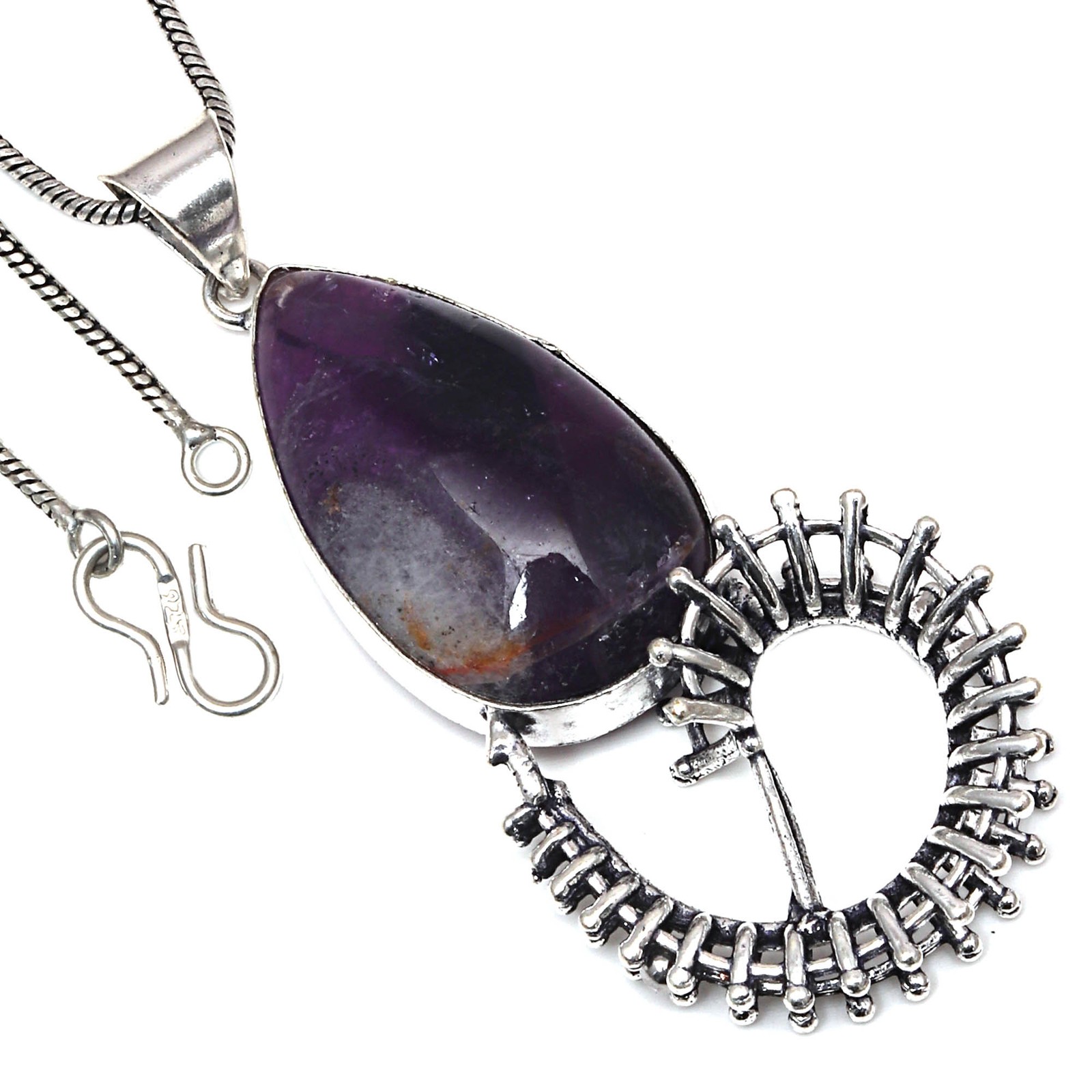 Pendant Amethyst Lace Gemstone Valentine'Day Gift Silver Jewelry 2.5