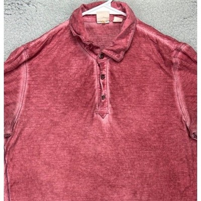BOSS ORANGE Shirt Mens Medium Red Washed Polo Knit Rugby Casual Short Sleeve EUC