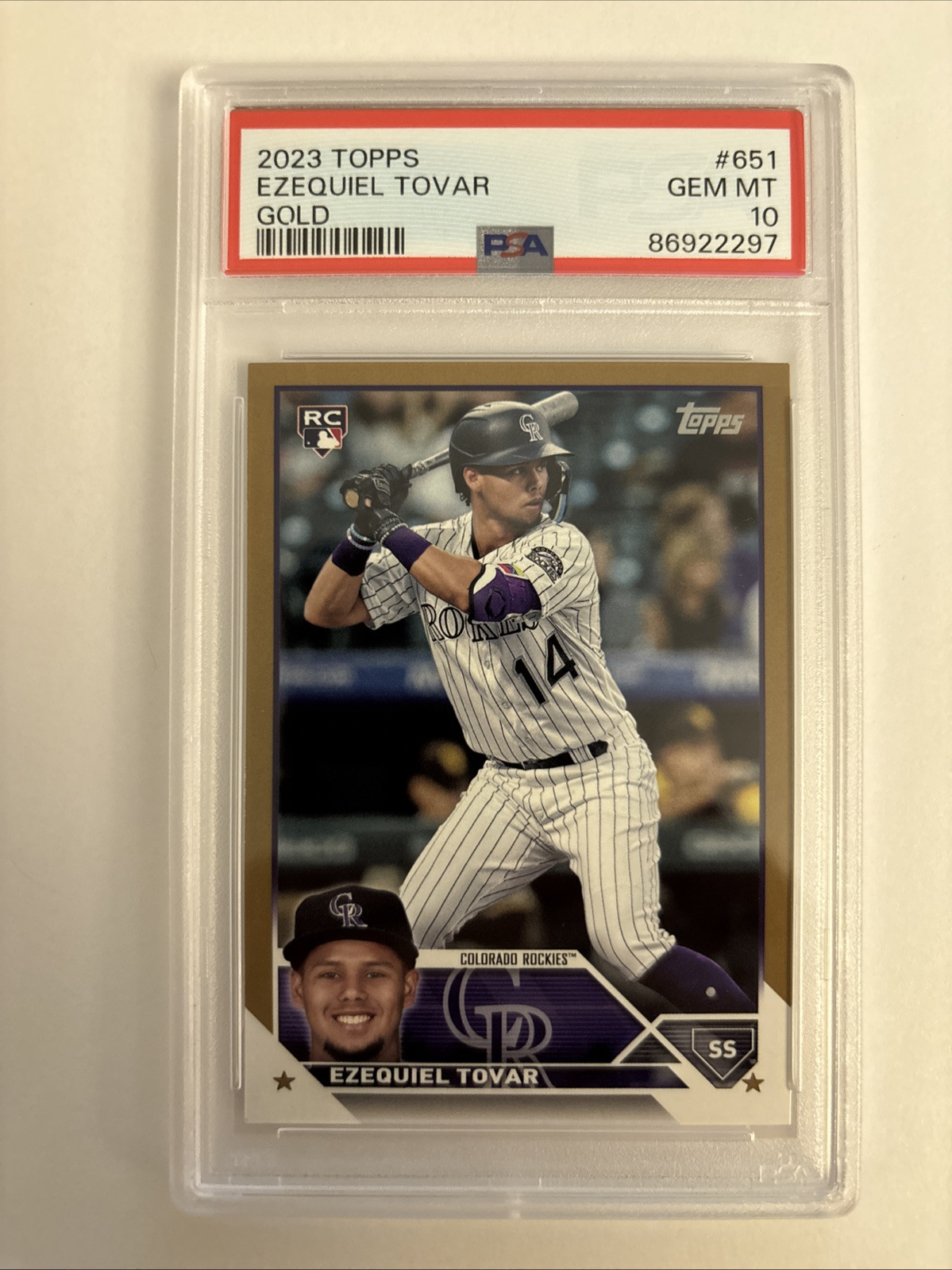 2023 Topps Ezequiel Tovar RC #651 Gold Parallel /2023 PSA 10 Gem Mint Rockies