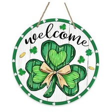 Welcome St. Patrick's Day Clover Front Door Sign, Shamrock Farmhouse Wood Door