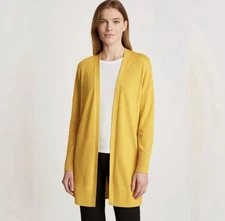 💥Eileen Fisher Yellow Organic Linen Slub Cotton Lightweight Open Cardigan ~S💚