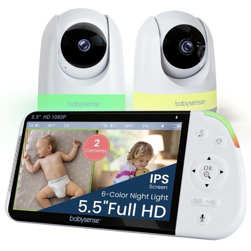 Babysense Full HD Split-Screen Baby Monitor with 2 PTZ Cameras Two-Way Talk UK