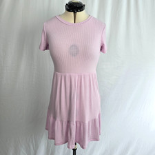 Lily Rose Short Sleeve Ruffle Dress Women's M Pink Textured Fit and Flare