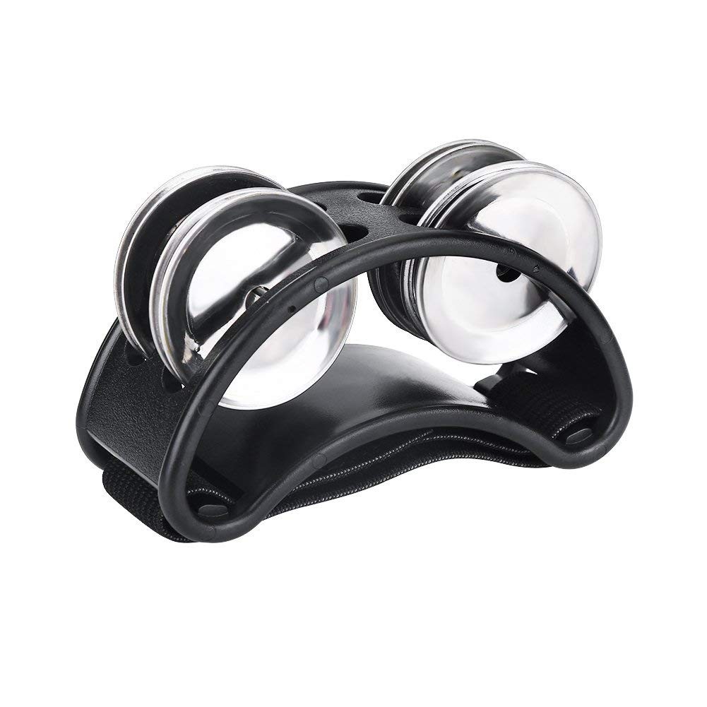 Tambourin de percussion en métal noir mat à clochettes ciselées