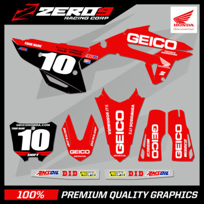Custom MX Grafik Kit: HONDA CR CRF Motocross Grafik 125-450 / GEICO 20 ROT