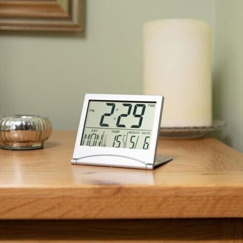 Foldable Travel Alarm Clocks Slim Portable Digital Alarm Clocks Temperature Date - Picture 7 of 9