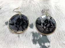 Western Womens Earrings 1 7/8 in Shell Cowboy Bronc Rider Round Wire Gold edge