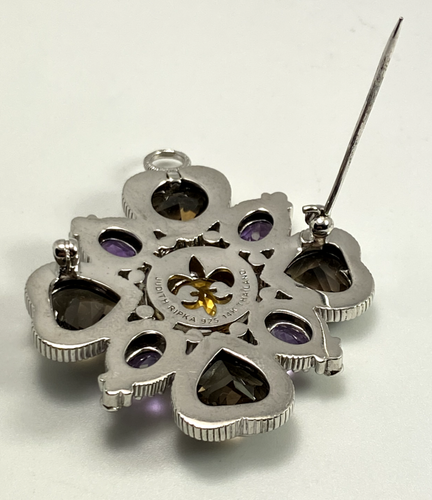 Judith Ripka .925 Sterling Silver & 14k Gold Multi Gemstones Pendant / Brooch - Picture 4 of 10