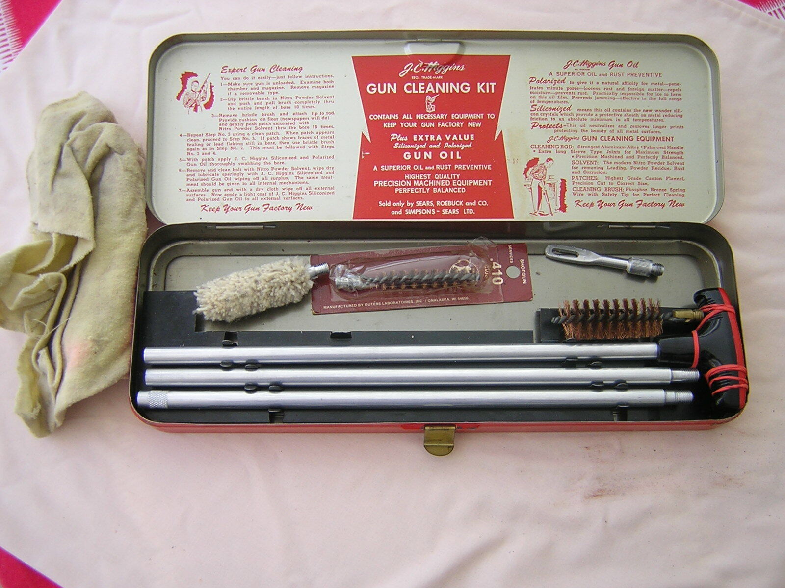 J C HIGGINS GUN CLEANING KIT HUNTING COLLECTIBLES SPORTS SOLD BY SEARS