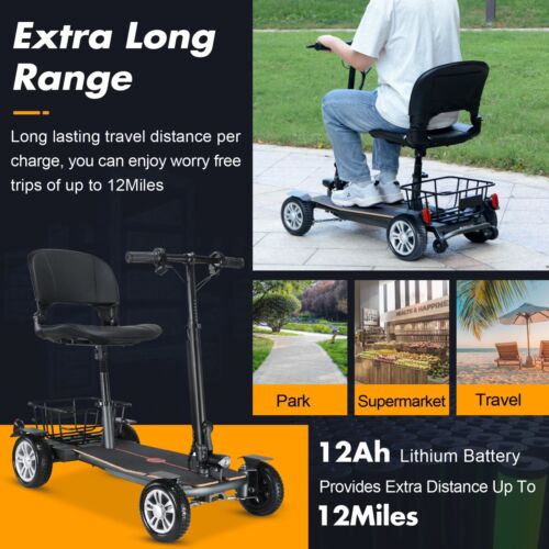4 Wheels Foldable Storage Electric Mobility Scooter with Light 12AH Battery 250W - Picture 7 of 9